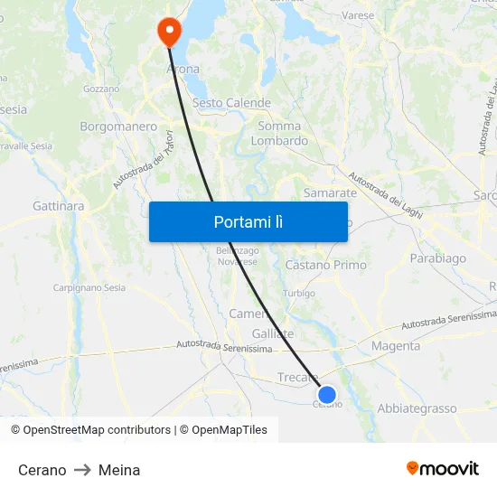 Cerano to Meina map