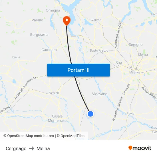Cergnago to Meina map