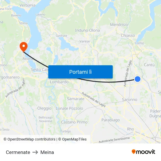 Cermenate to Meina map