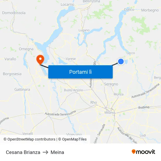 Cesana Brianza to Meina map