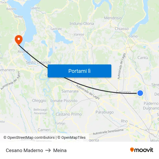 Cesano Maderno to Meina map