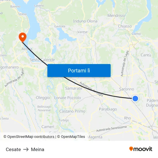 Cesate to Meina map