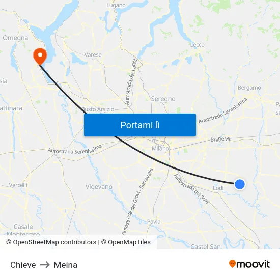 Chieve to Meina map