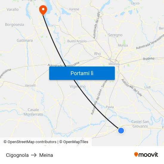 Cigognola to Meina map