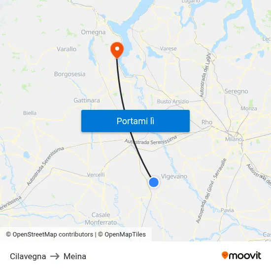 Cilavegna to Meina map