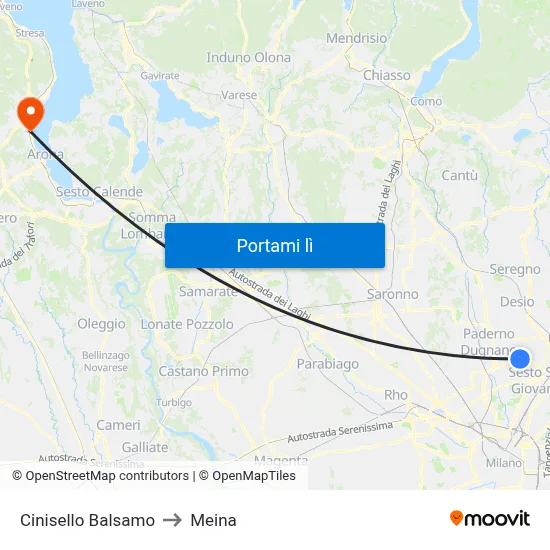 Cinisello Balsamo to Meina map
