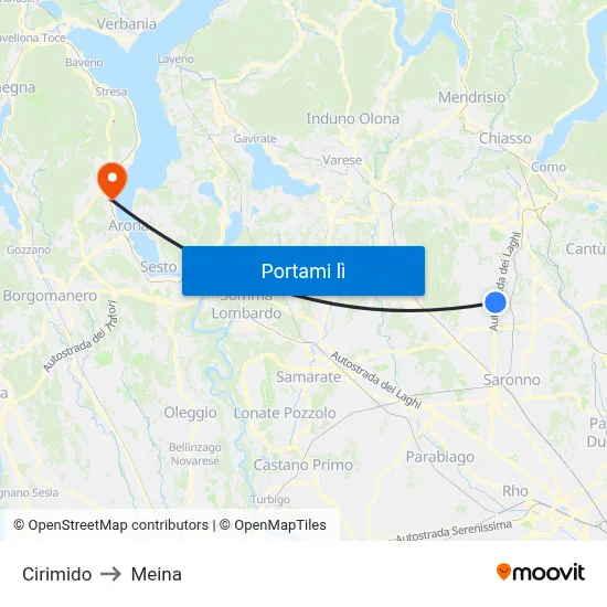 Cirimido to Meina map
