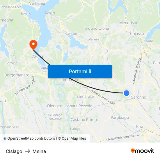 Cislago to Meina map