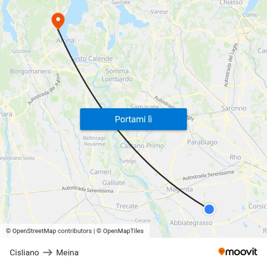Cisliano to Meina map