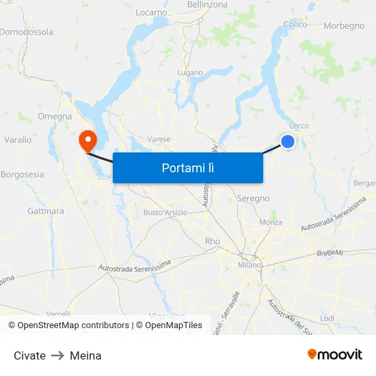 Civate to Meina map