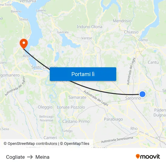 Cogliate to Meina map