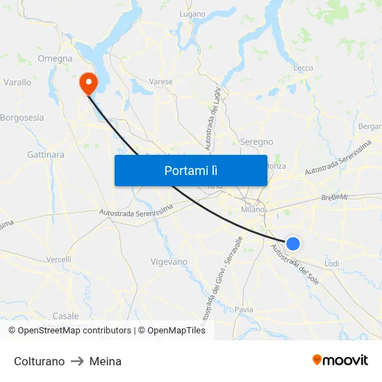 Colturano to Meina map