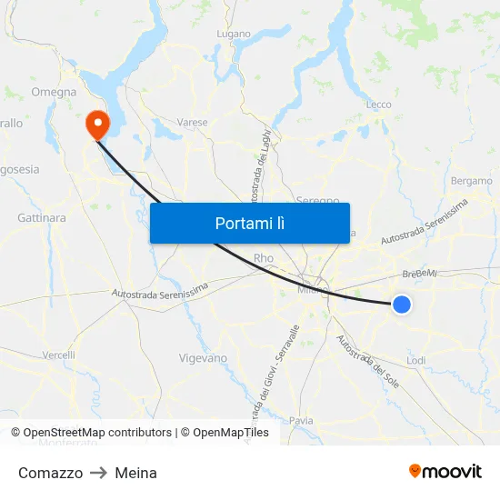 Comazzo to Meina map