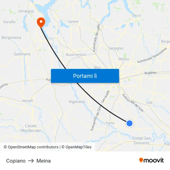 Copiano to Meina map