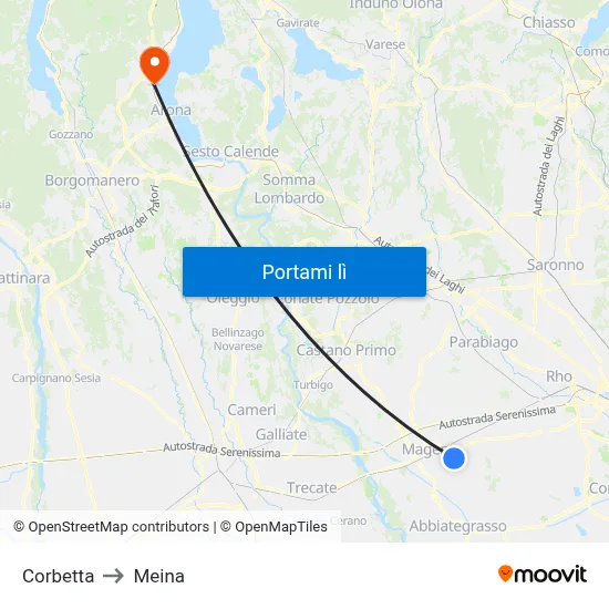 Corbetta to Meina map