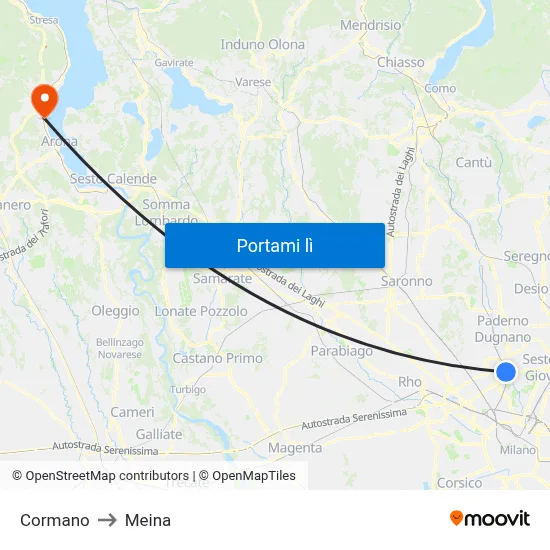 Cormano to Meina map