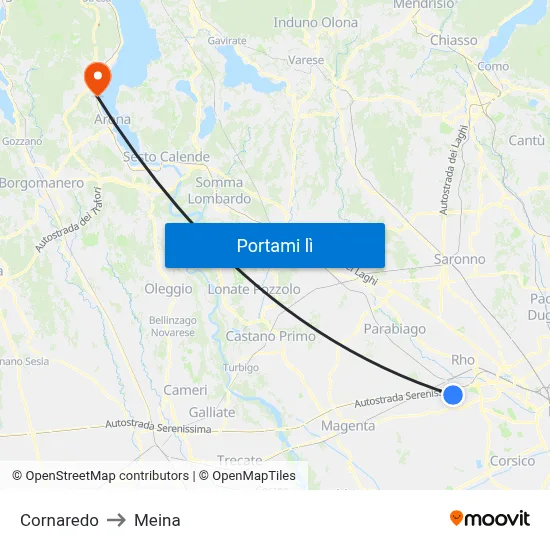 Cornaredo to Meina map