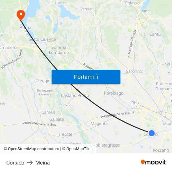 Corsico to Meina map