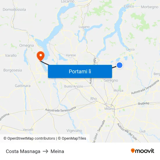 Costa Masnaga to Meina map