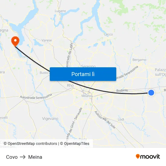 Covo to Meina map