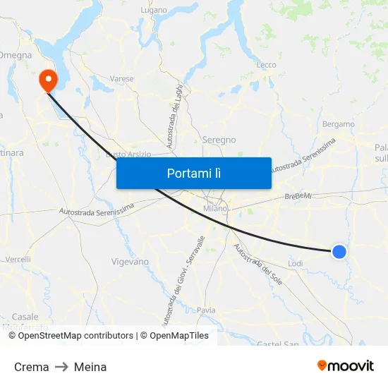 Crema to Meina map
