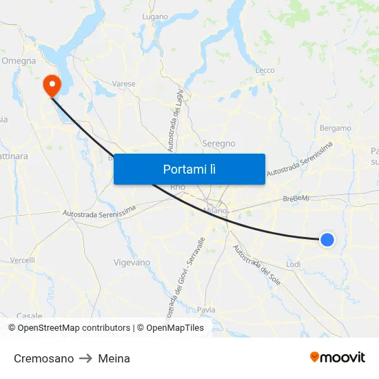 Cremosano to Meina map