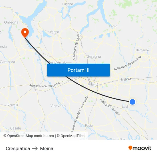 Crespiatica to Meina map