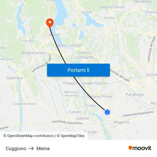 Cuggiono to Meina map