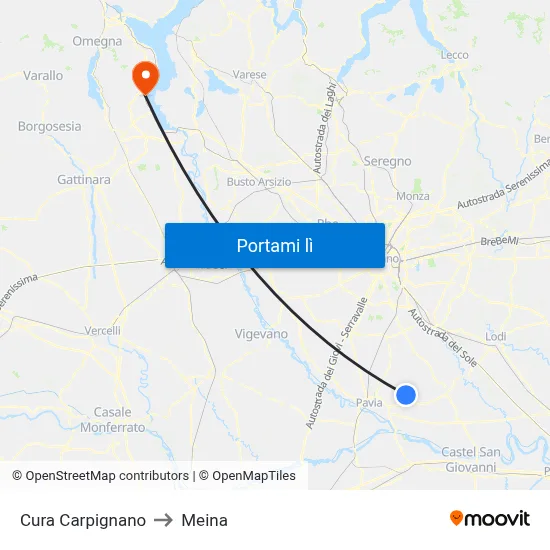 Cura Carpignano to Meina map