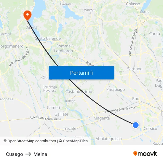 Cusago to Meina map