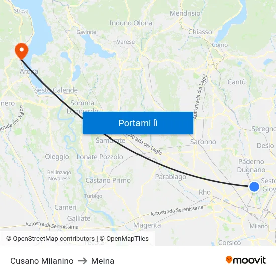 Cusano Milanino to Meina map