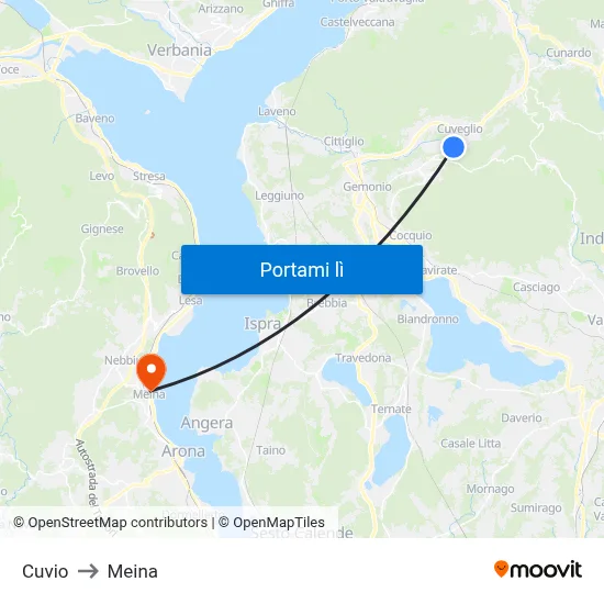 Cuvio to Meina map