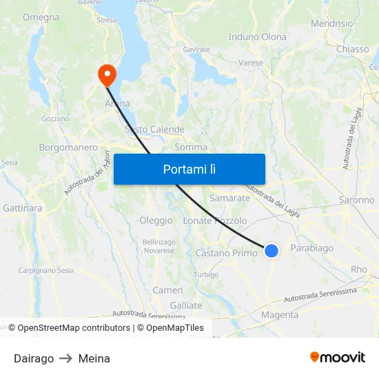 Dairago to Meina map