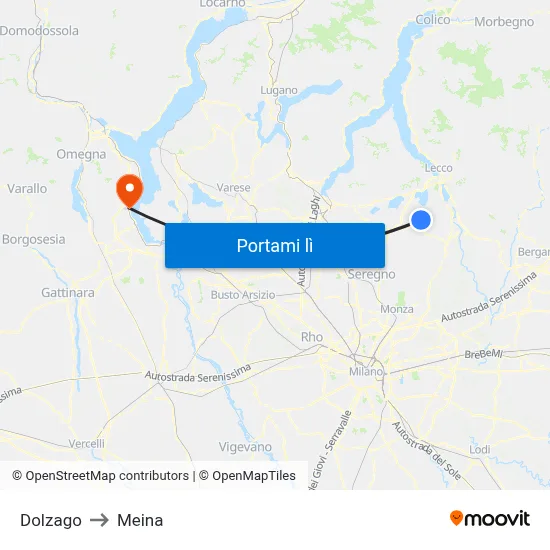 Dolzago to Meina map