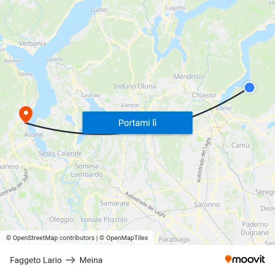 Faggeto Lario to Meina map