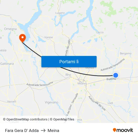 Fara Gera D' Adda to Meina map