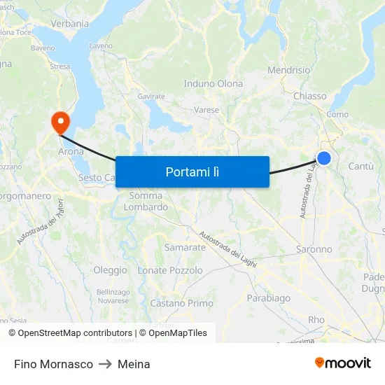 Fino Mornasco to Meina map