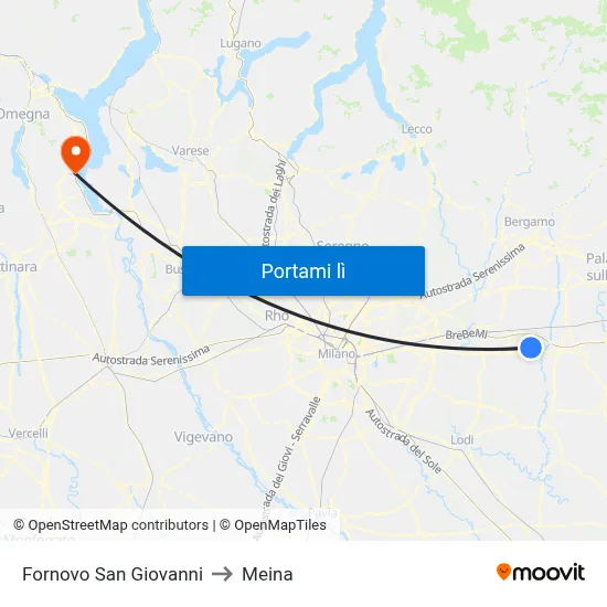 Fornovo San Giovanni to Meina map