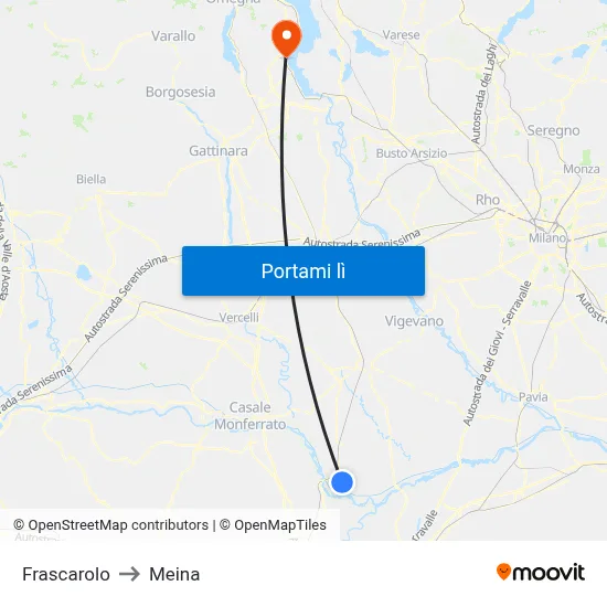 Frascarolo to Meina map