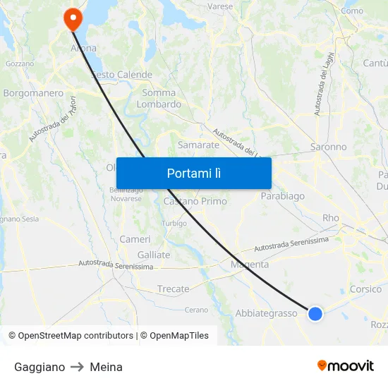 Gaggiano to Meina map