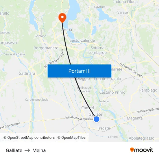Galliate to Meina map