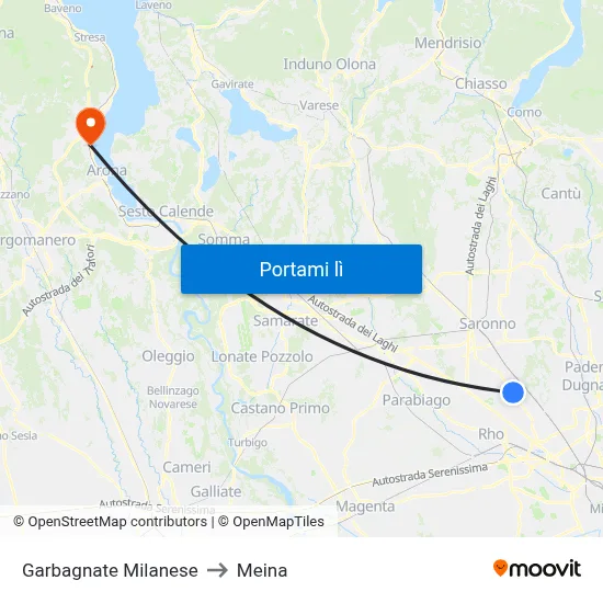 Garbagnate Milanese to Meina map