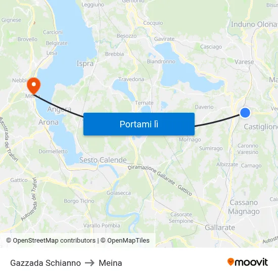 Gazzada Schianno to Meina map