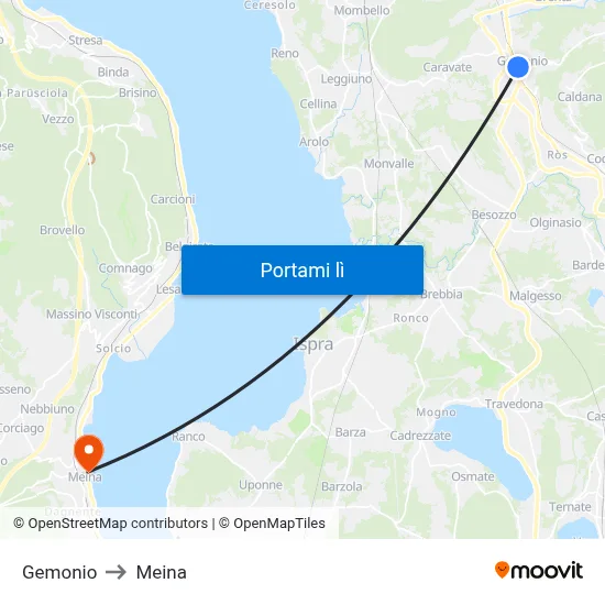 Gemonio to Meina map