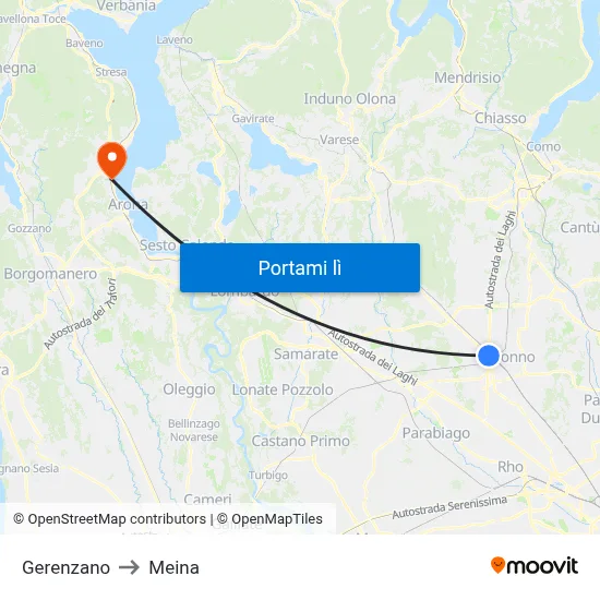Gerenzano to Meina map