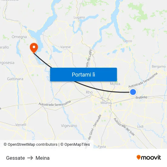 Gessate to Meina map