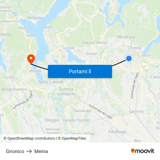 Gironico to Meina map