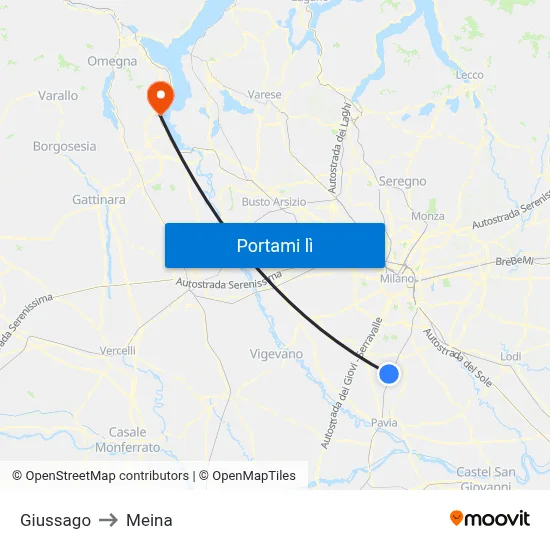 Giussago to Meina map
