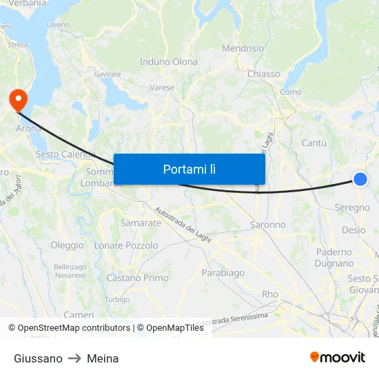 Giussano to Meina map