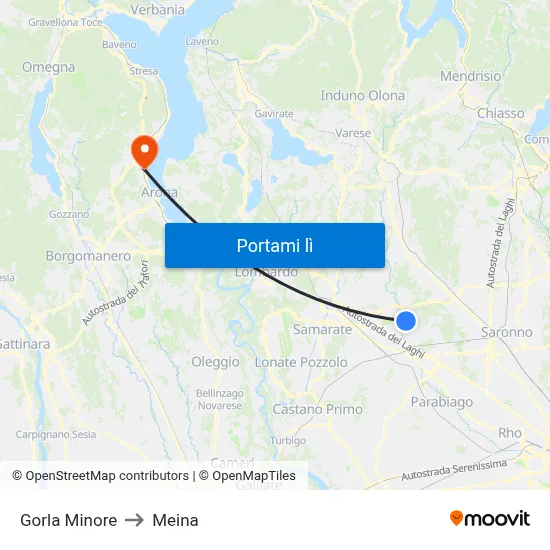 Gorla Minore to Meina map